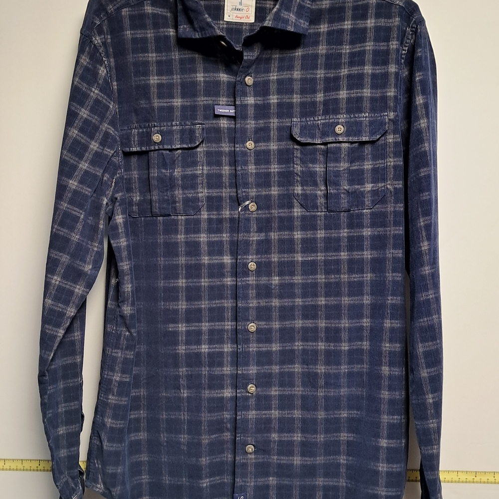 johnnie-O Navy Checkered‎ Button Down Shirt-Mens Shearer Corduroy-size Medium